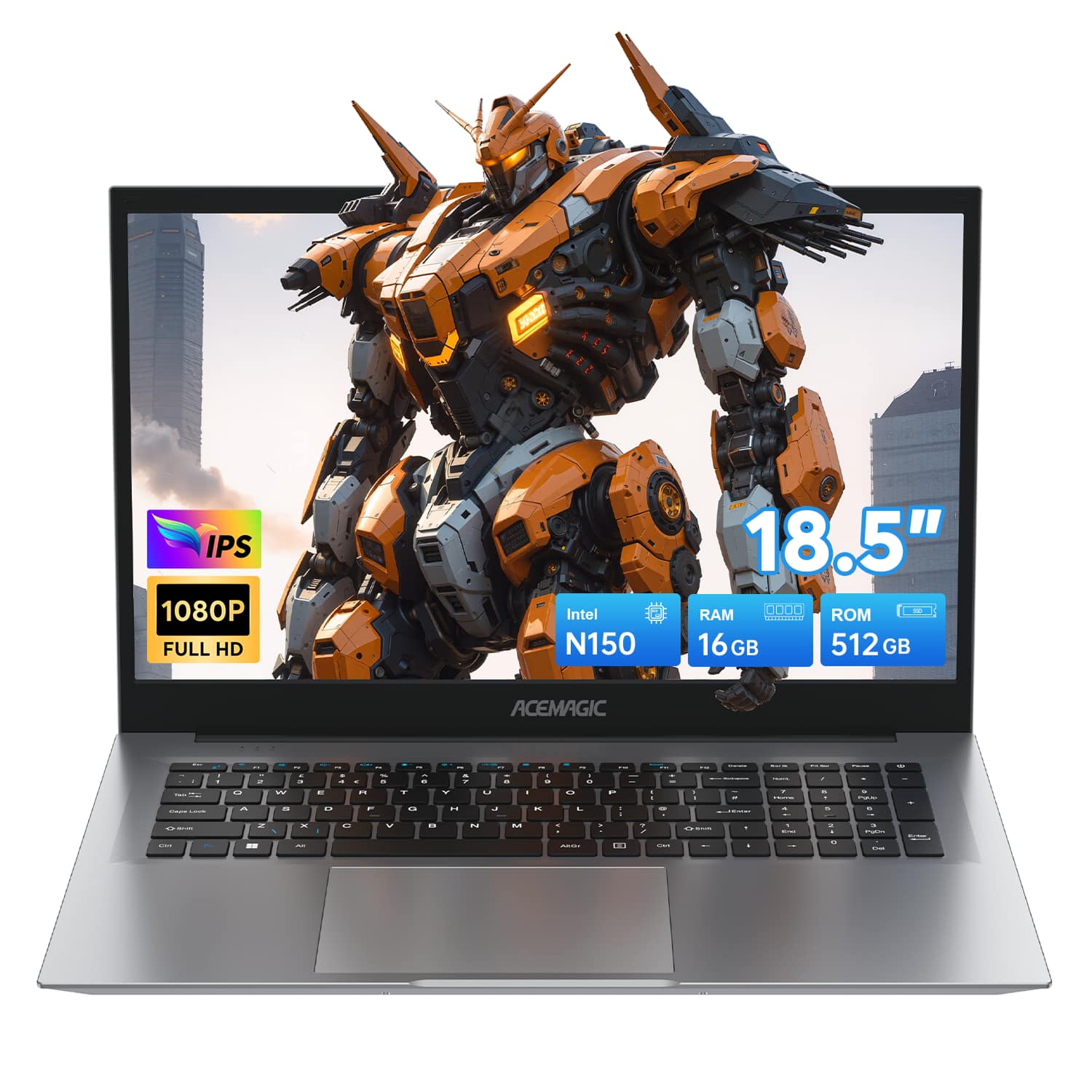 ACEMAGIC - AX18 - 18.5" Laptop - Intel N150 (Up to 3.6GHz) - 16GB RAM - 512GB - SSD Laptop - Windows 11 pro - WIFI5 BT5 - Gray