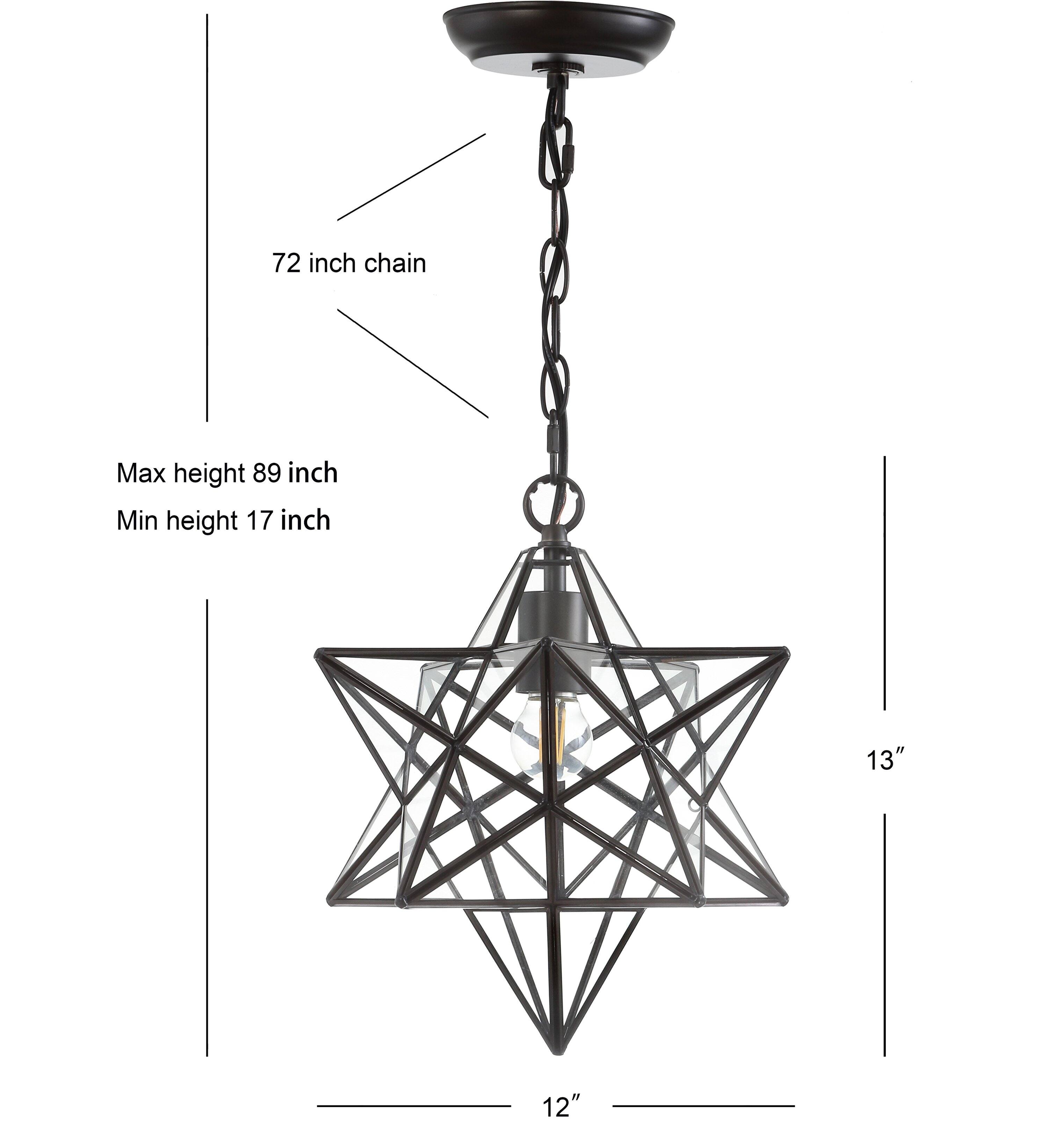72 inch chain  
Max height 89 inch  
Min height 17 inch  
13"  
12"