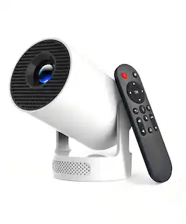 PRIMEPLUS - Smart Mini Portable Projector, WiFi 6 & BT 5.4, 4K Support, 5W Speaker, Auto Keystone, 180° Rotatable for Home/Outdoor - White