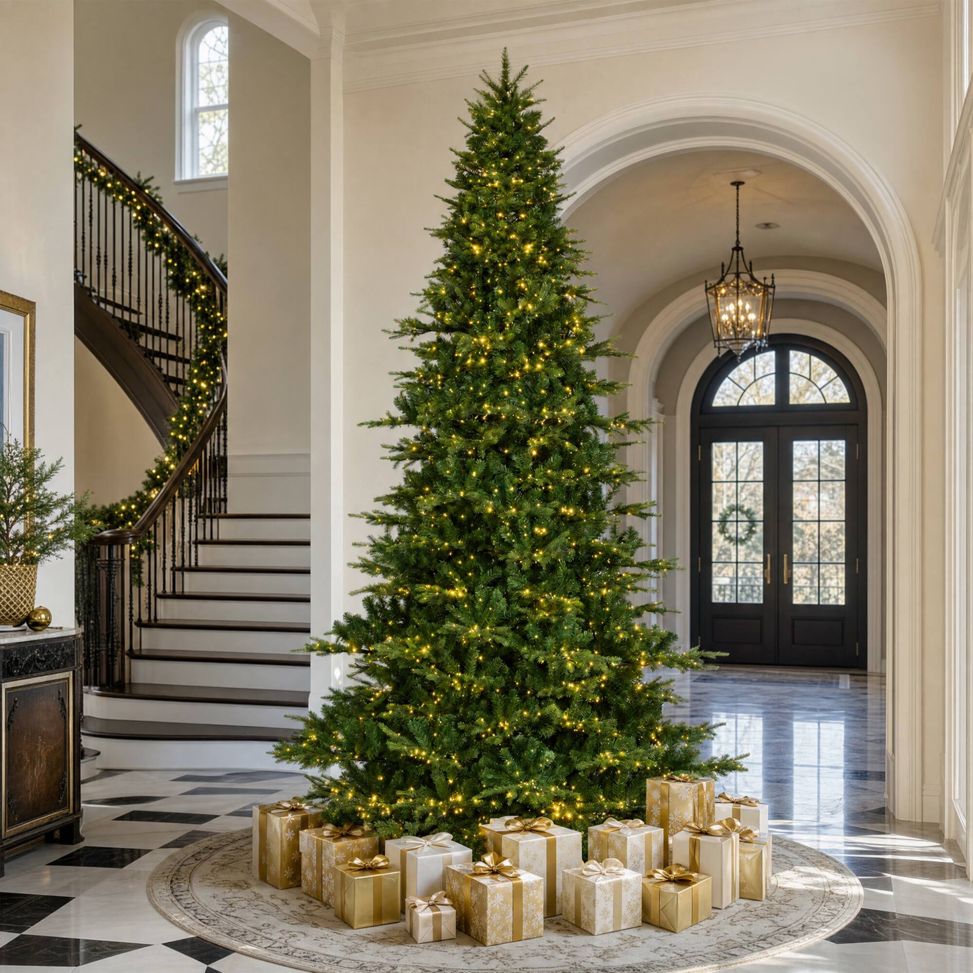 Alt View 9. Glitzhome - 11ft Pre-Lit Green Full Fir Artificial Christmas Tree with 3150 Warm White and Multi-Color Chasing and Twinkling Lights - Green.