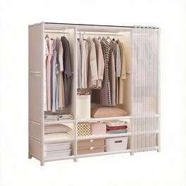 PO3TICJUNKI3 - Portable Closet Wardrobe Heavy Duty Clothes Rack With Cover Style Garment Rods Shelves X W H - White 56.2" L