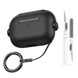 Dteck - For Apple Airpods 4th Gen Secure Lock Shockproof Protective Case+Lanyard Keychain and Clean Pen - Black