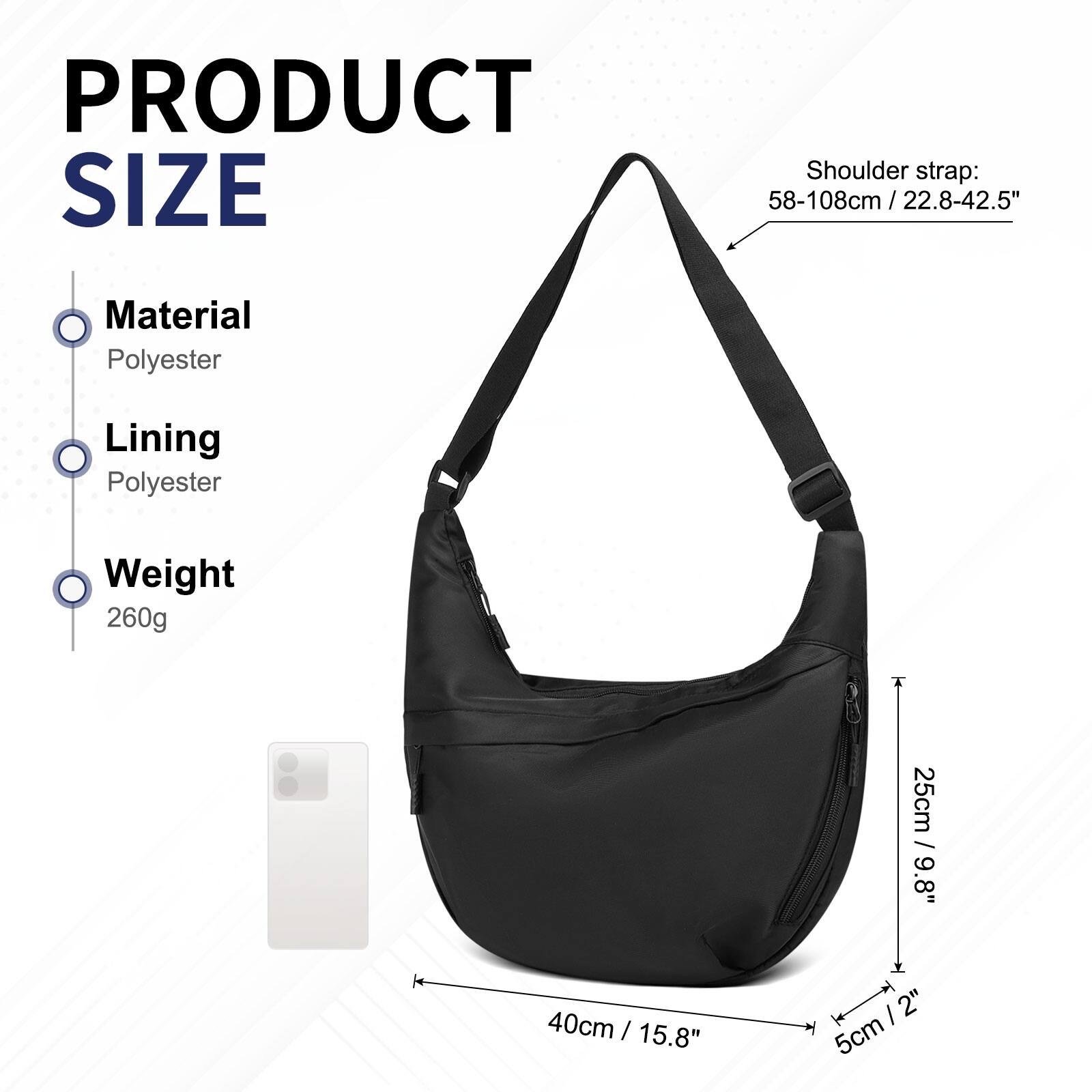 PRODUCT SIZE

Shoulder strap: 58-108cm / 22.8-42.5"

Material: Polyester

Lining: Polyester

Weight: 260g

Dimensions:
- 25cm / 9.8"
- 40cm / 15.8"
- 5cm / 2"