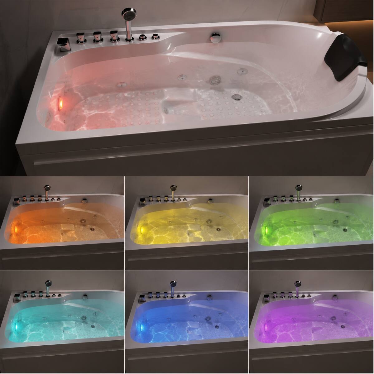 Left. Loheer - Loheer 67 Inch Acrylic Whirlpool Bathtub with 8 Jets Right Drain White Alcove Tub - White.