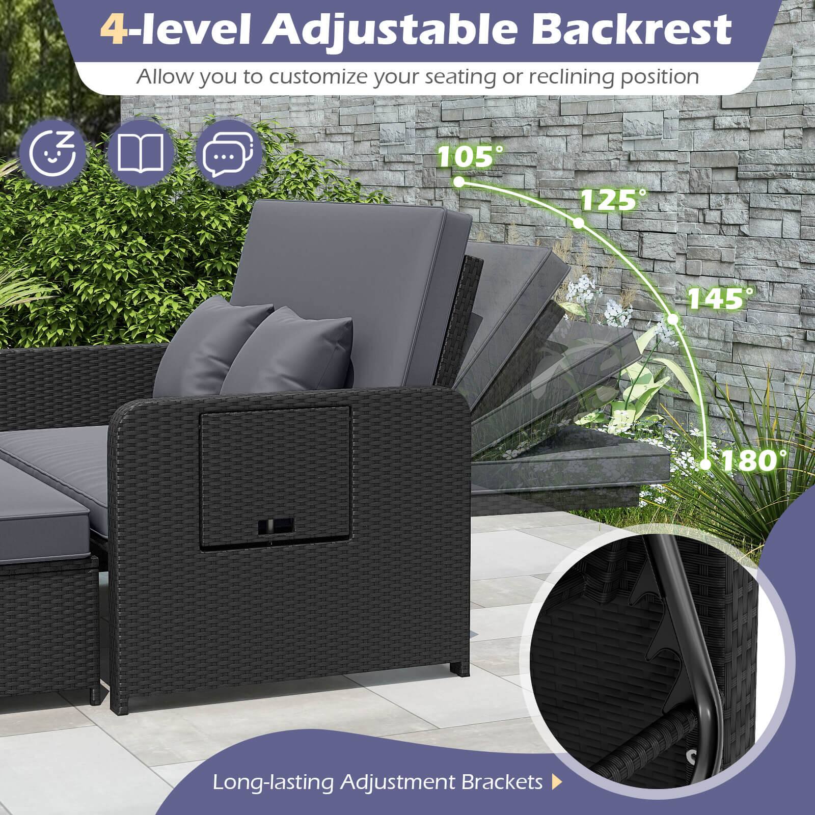 4-level Adjustable Backrest  
Allow you to customize your seating or reclining position  

105°  
125°  
145°  
180°  

Long-lasting Adjustment Brackets