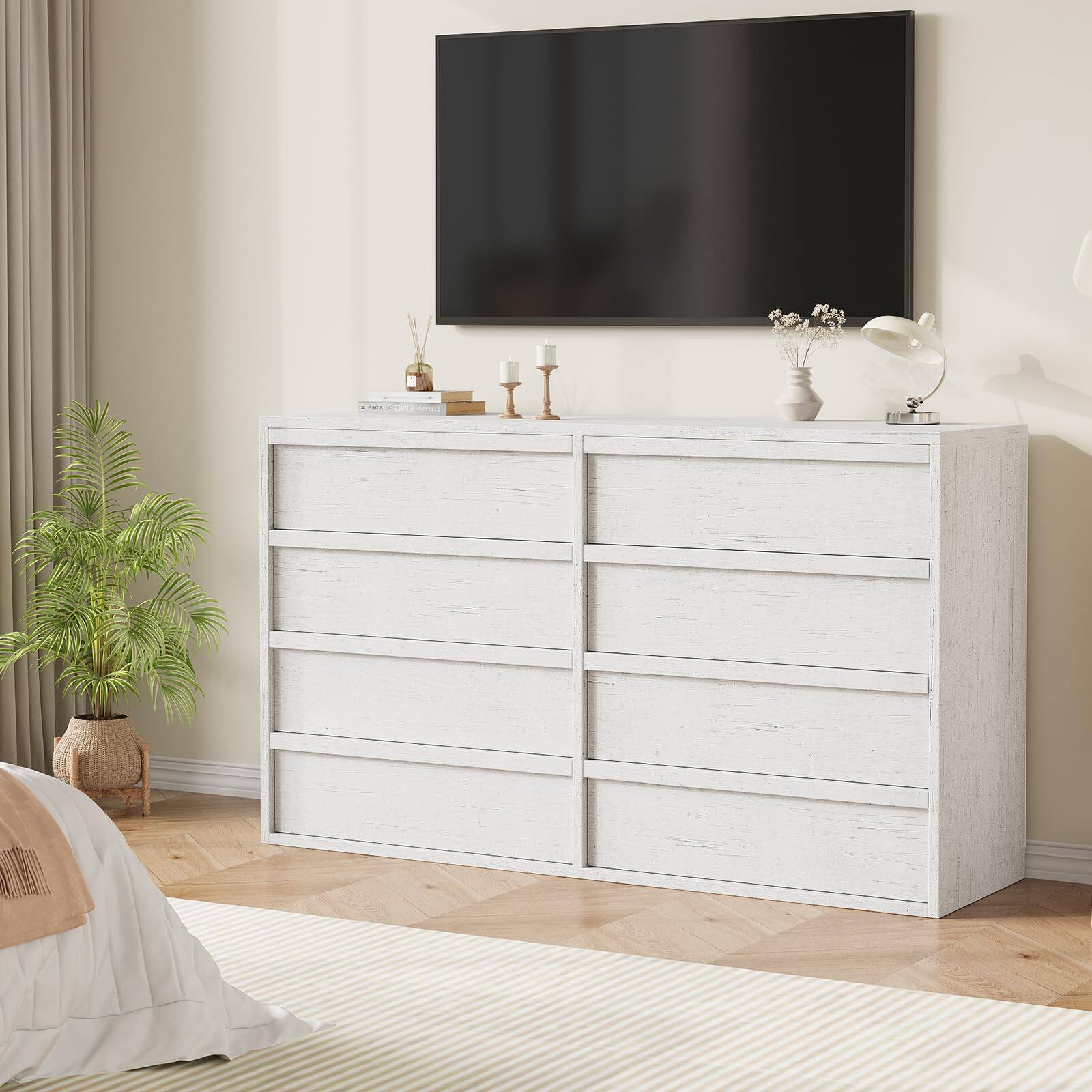 Alt View 2. Jojoka - 8 Drawer Dresser for Bedroom, Modern Wooden Chest of Drawers Dresser Organizer - White.