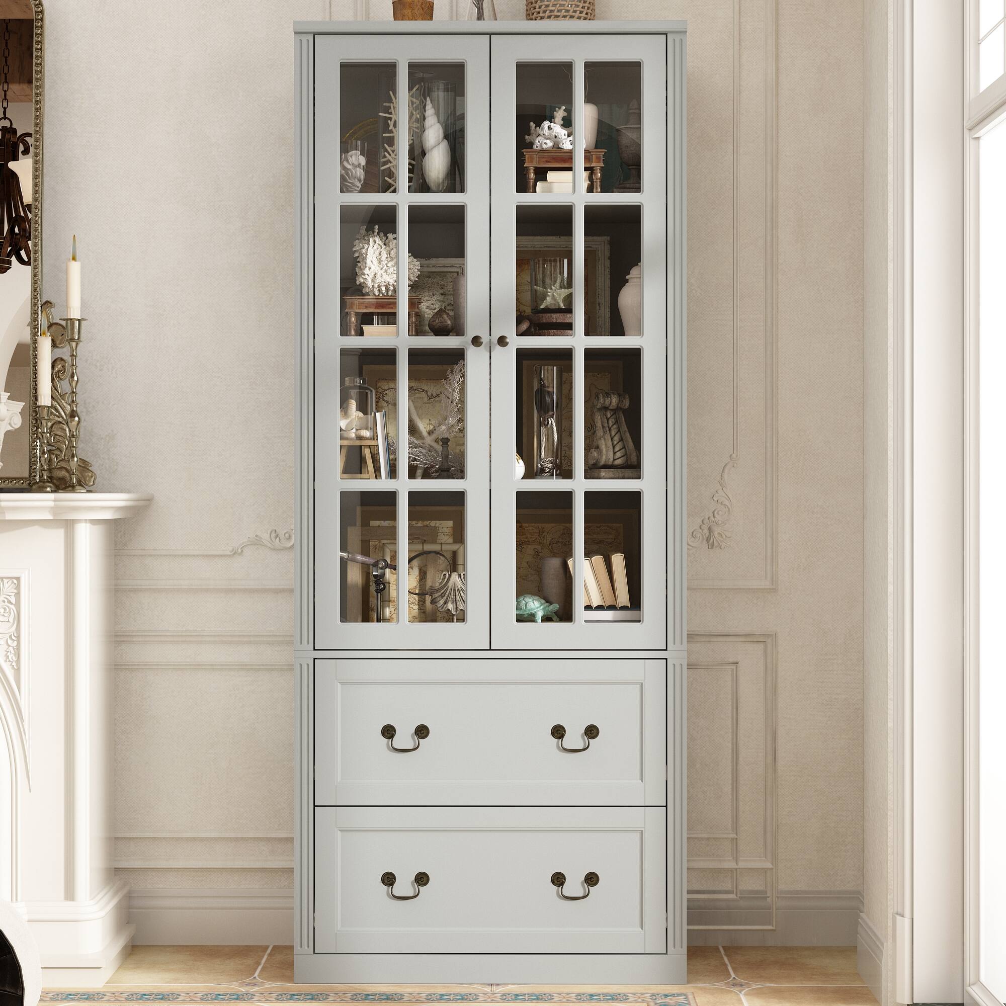 Alt View 10. Famapy - Famapy Minimalist Home Storage Cabinet - Double Glass Doors with Drawers, A Must - Have for Clutter Organization - Gray.