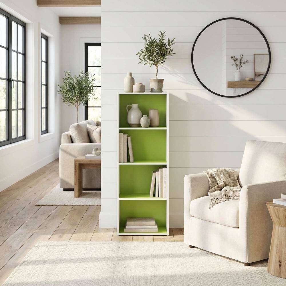 Left. FurniFact - Open Shelf Bookcase with Engineered Wood Construction for Storage - Green/White.