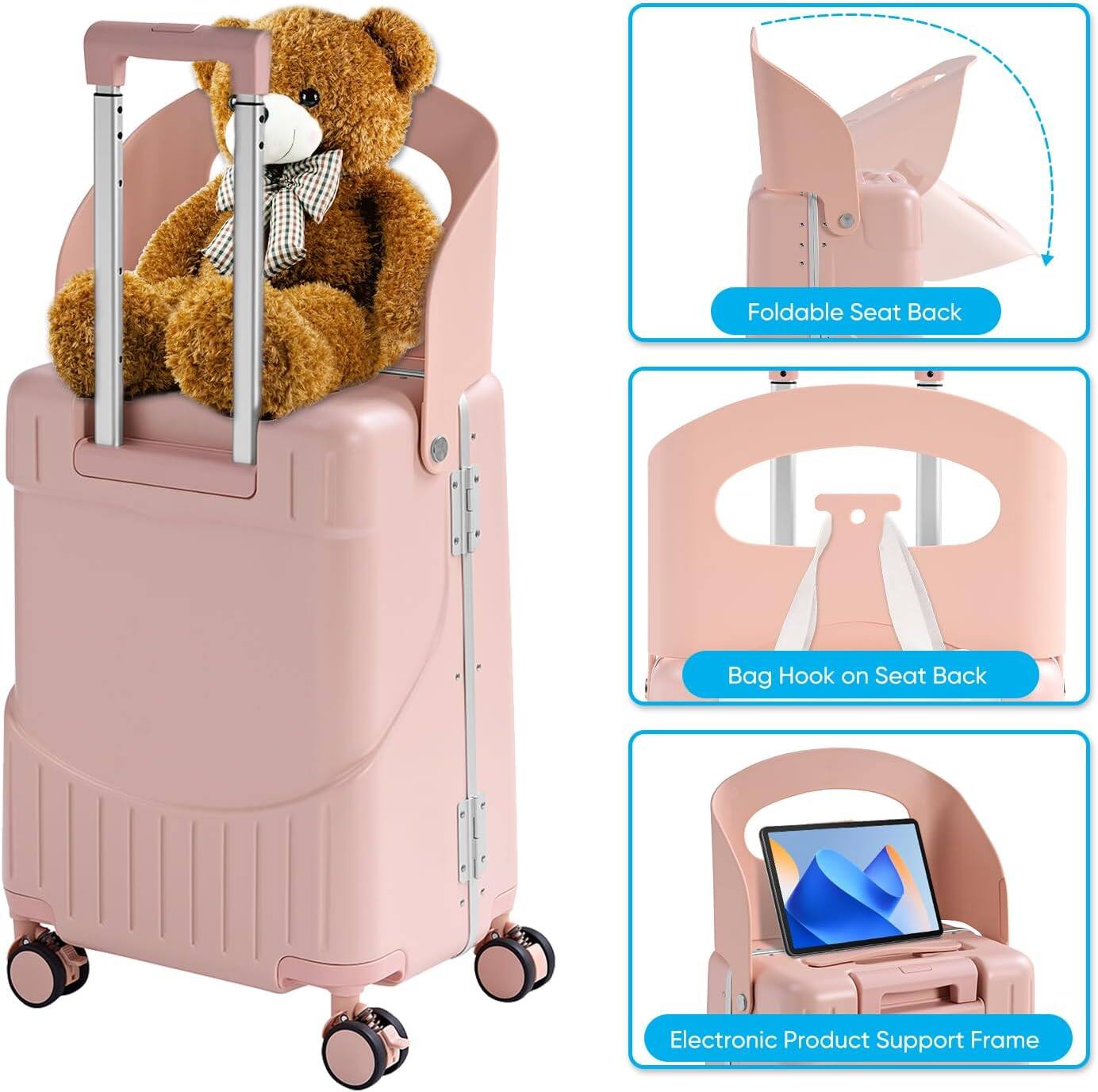 - Foldable Seat Back
- Bag Hook on Seat Back
- Electronic Product Support Frame