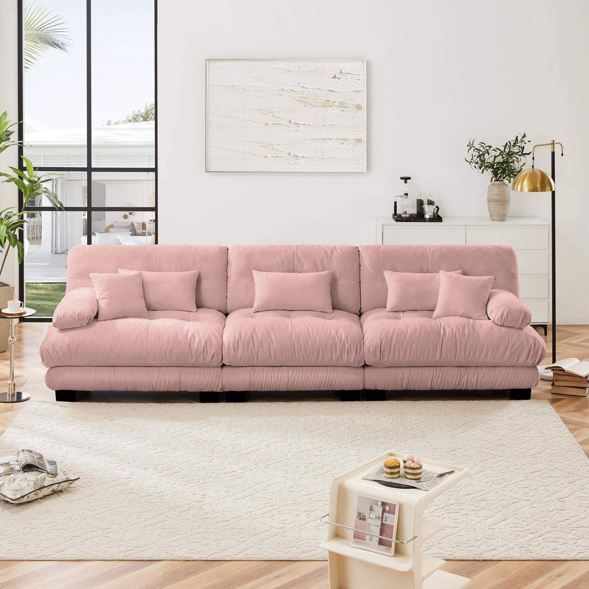 LOVMOR - 3Seater Sectional Sofa Modular Deep Seat Sofa Couch Chenille Sofa Soft Comfy Upholstered Furniture for Living Room - Pink