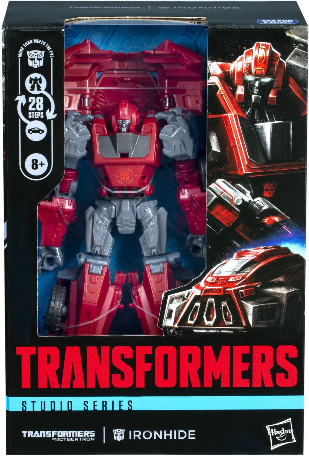 The text on the image is:

"TRANSFORMERS | IRONHIDE WAS CYBERTRON Hasbro"

Corrected and grouped text:

"TRANSFORMERS | IRONHIDE WAS CYBERTRON Hasbro"