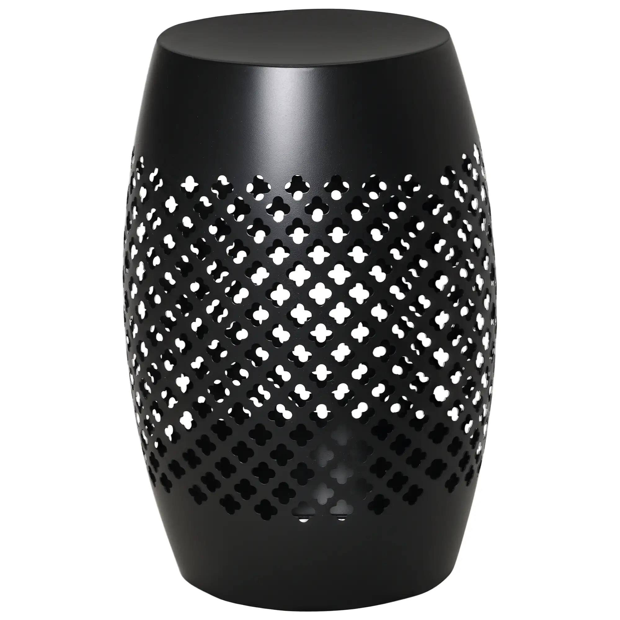 Front. Resenkos - Resenkos Outdoor Side Table, Round Hollow Drum Patio End Table, Steel, Black - Black.