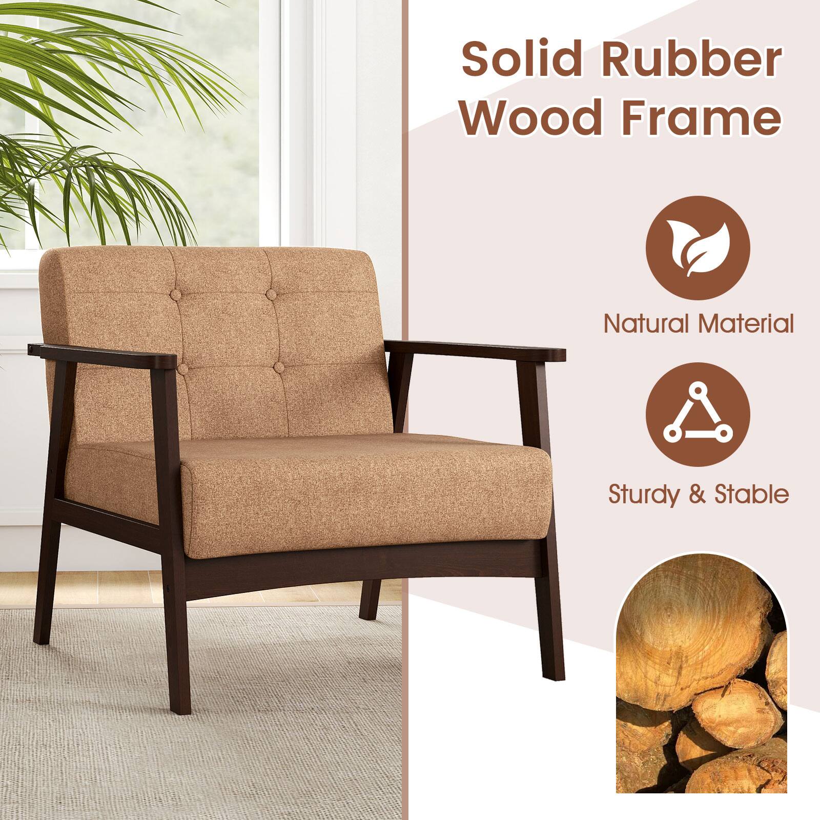 Solid Rubber Wood Frame  
Natural Material  
Sturdy & Stable
