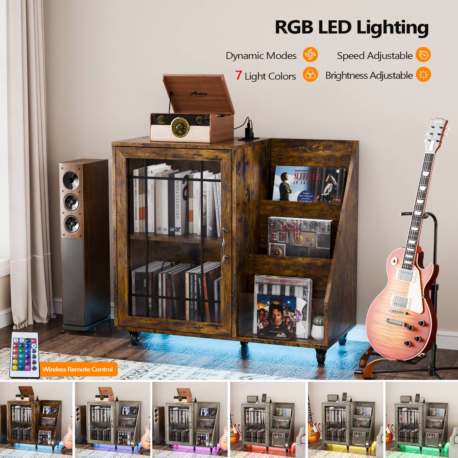 RGB LED Lighting  
Dynamic Modes  
Speed Adjustable  
7 Light Colors  
Brightness Adjustable  
Wireless Remote Control