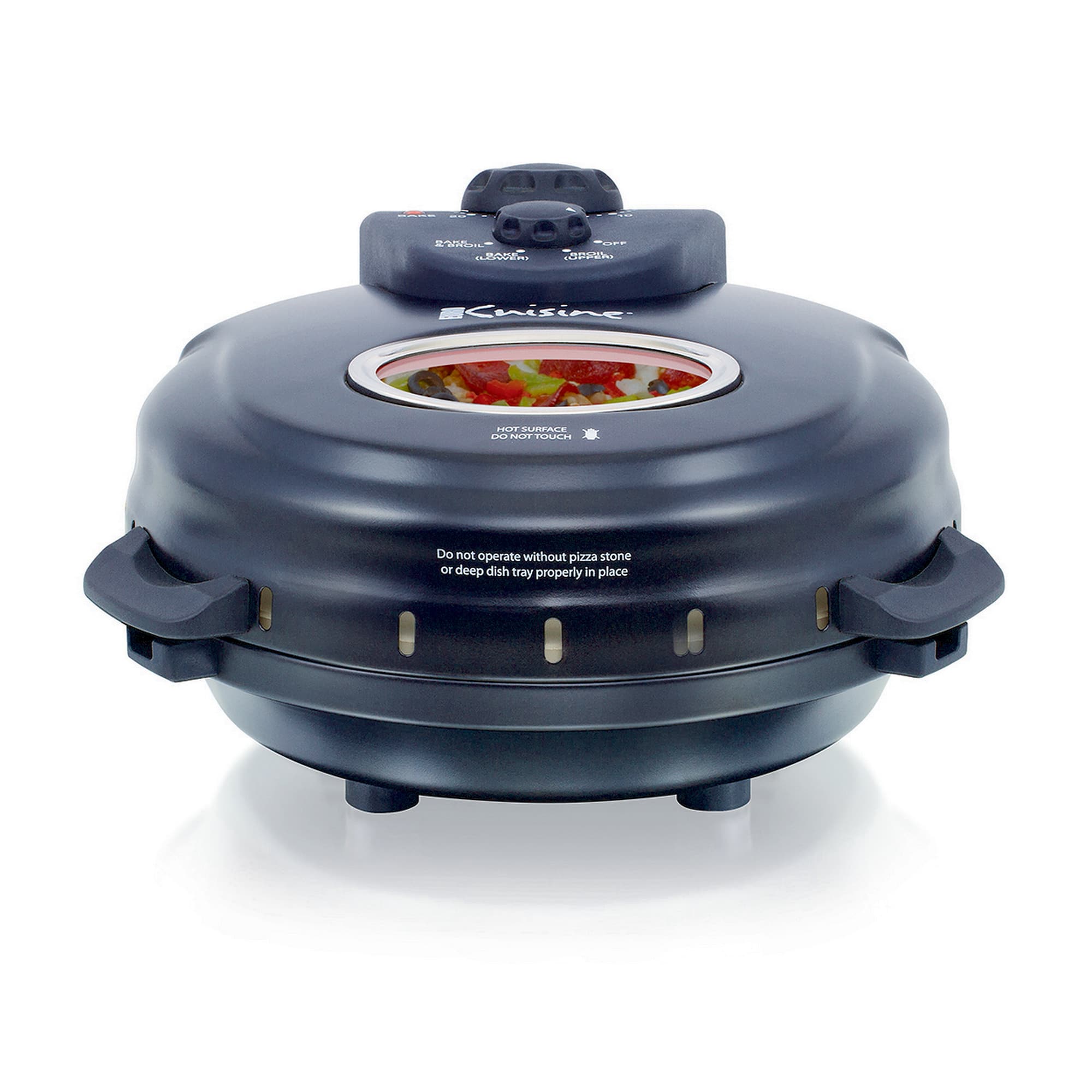 Euro Cuisine - PM600 Rotating Pizza Maker with 12 Inch Non-stick Ceramic Stone & Baking Pan - Black