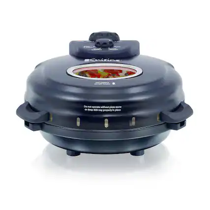 Do not operate without pizza stone or deep dish tray properly in place