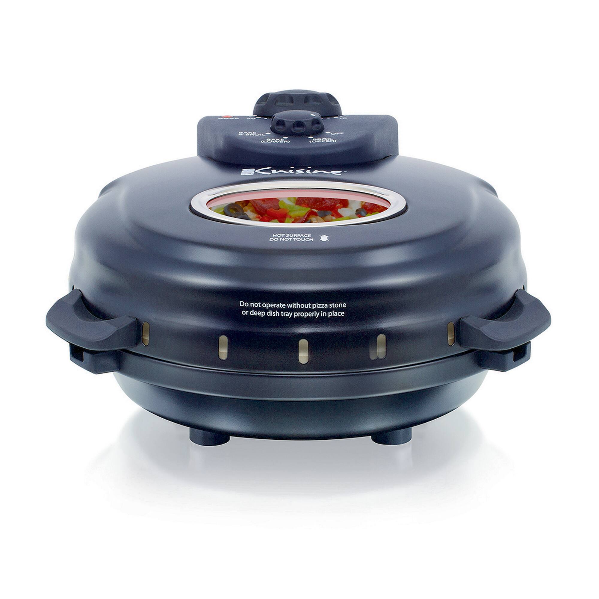 Euro Cuisine - PM600 Rotating Pizza Maker with 12 Inch Non-stick Ceramic Stone & Baking Pan - Black