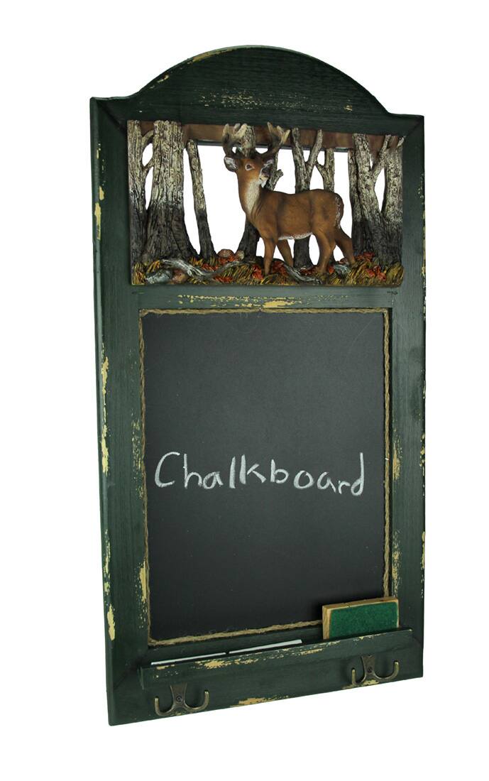 Rivers Edge - Rustic Wood Frame Country Deer Hanging Chalkboard with Hooks - Dark Green