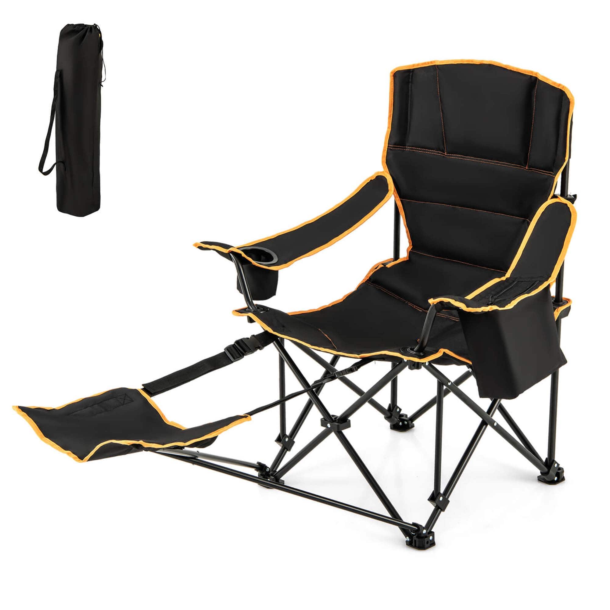 Front. Costway - 1 PCS Folding Camping Chair with Footrest Adjustable Backrest Padded Cushion - Black.