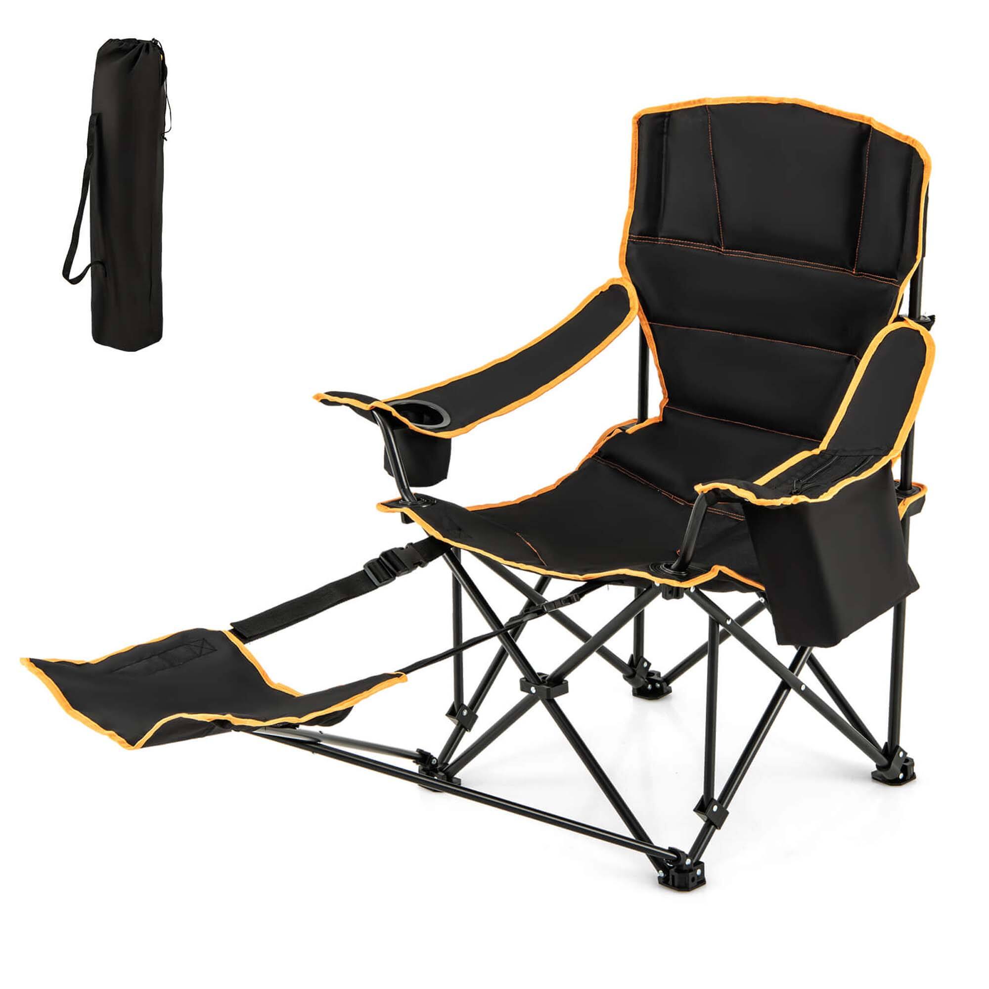 Front. Costway - 1 PCS Folding Camping Chair with Footrest Adjustable Backrest Padded Cushion - Black.