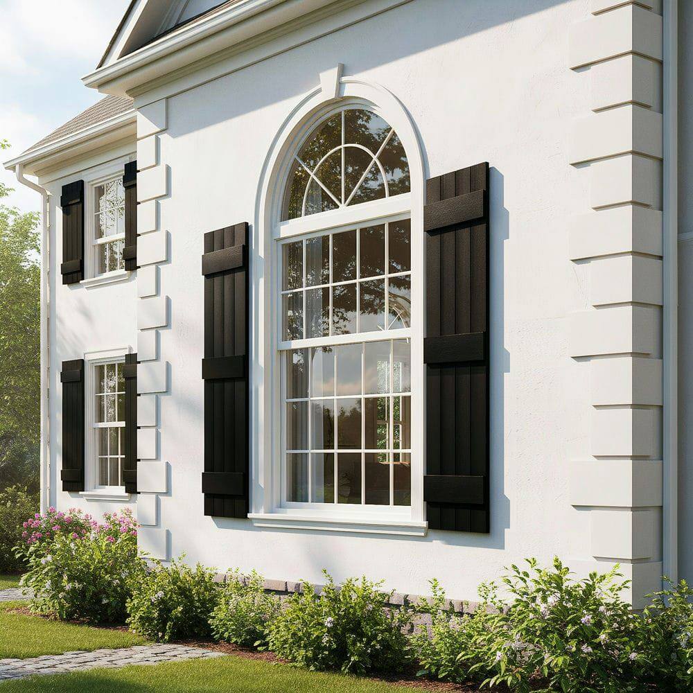 Alt View 7. Kadyn - Classic Board & Batten Faux Shutters with 3 Horizontal Bars for Timeless and Durable Exterior Elegance, 14"x59", Black - Black.