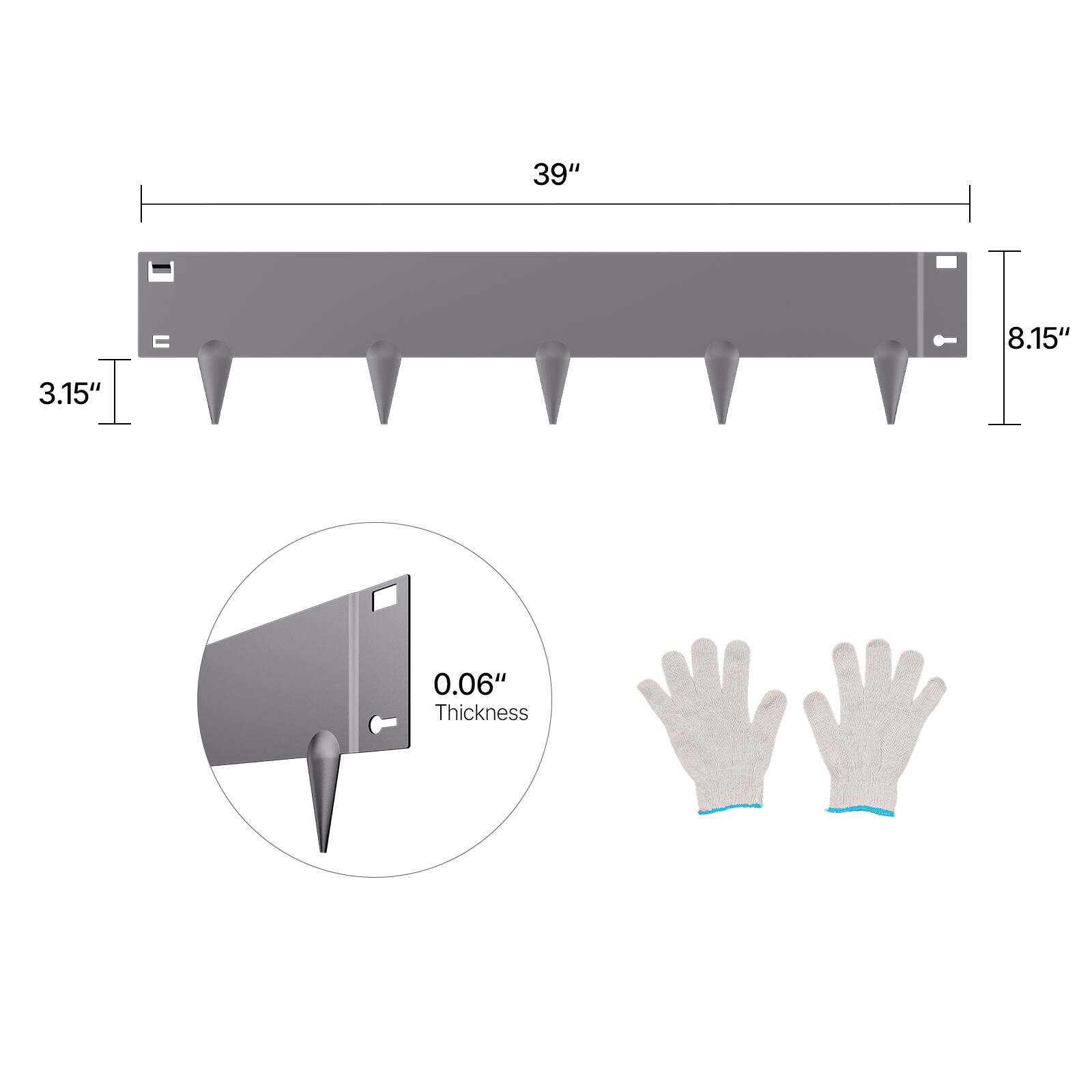 39", 8.15", 3.15", 0.06" Thickness