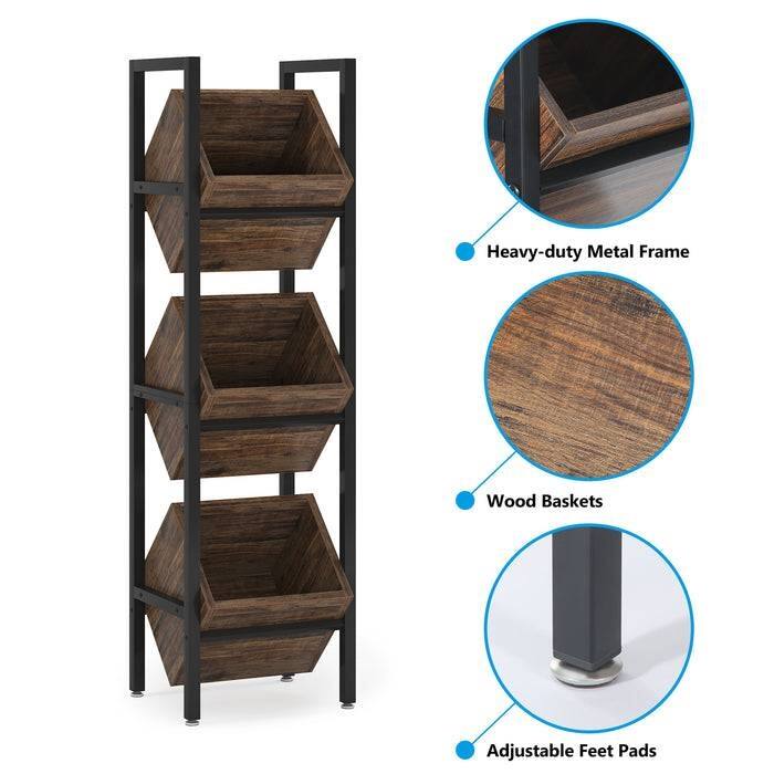 Heavy-duty Metal Frame  
Wood Baskets  
Adjustable Feet Pads