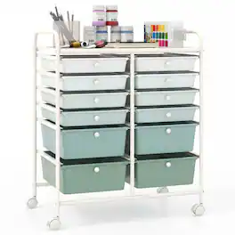 WELLFOR - 12 Drawer Rolling Storage Cart, Drawer Organizer with Wheels, Scrapbook Paper Office School Organizer - Gradient Green