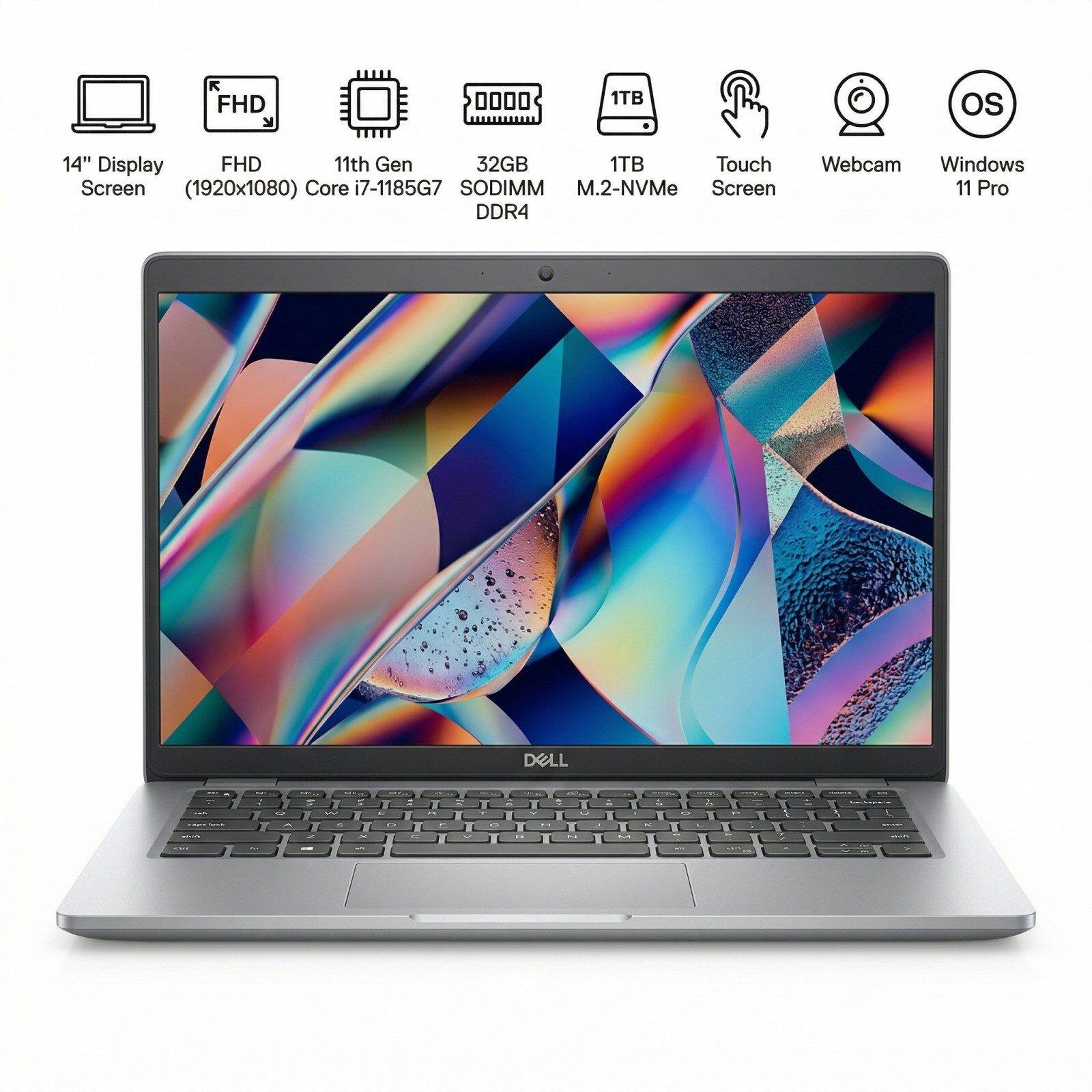 FHD 1TB 14" Display FHD 11th Gen 32GB 1TB Touch Screen (1920x1080) Core i7-1185G7 SODIMM M.2-NVMe DDR4 Webcam Windows 11 Pro DELL