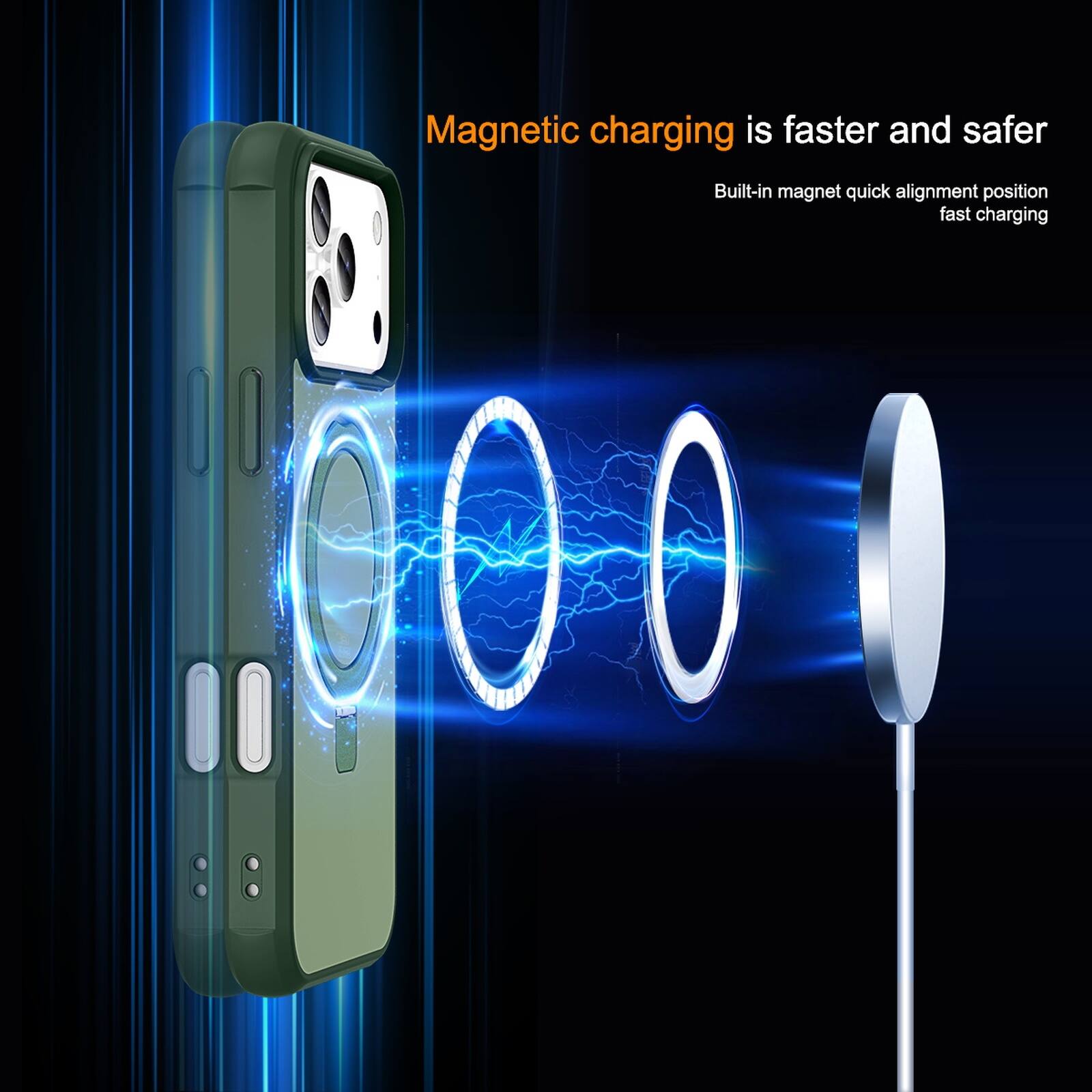 Magnetic charging is faster and safer. Built-in magnet quick alignment position fast charging.