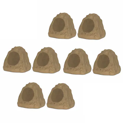 Front. Theater Solutions by Goldwood - 8R6S Outdoor 6.5" Rock 8 Piece Speaker Set for Deck Pool Spa Yard Garden - Sandstone.