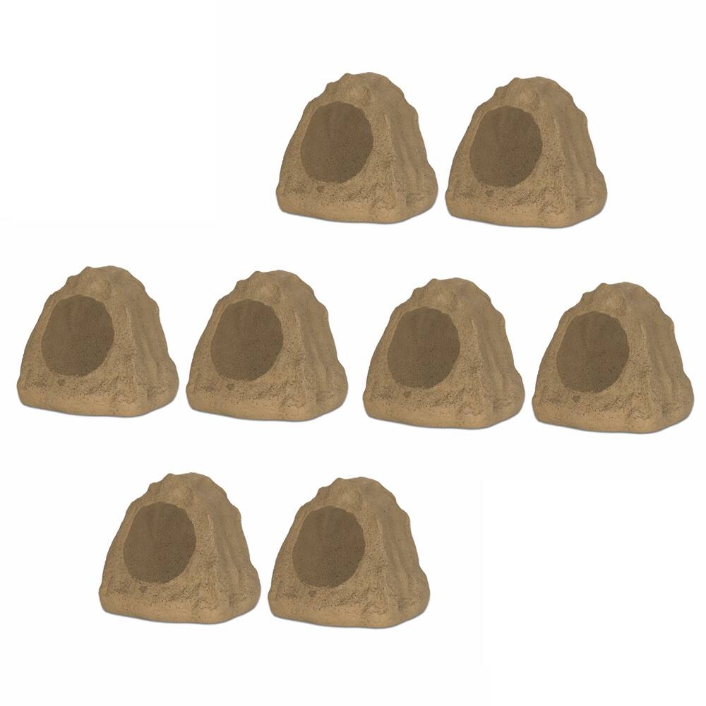 Front. Theater Solutions by Goldwood - 8R6S Outdoor 6.5" Rock 8 Piece Speaker Set for Deck Pool Spa Yard Garden - Sandstone.
