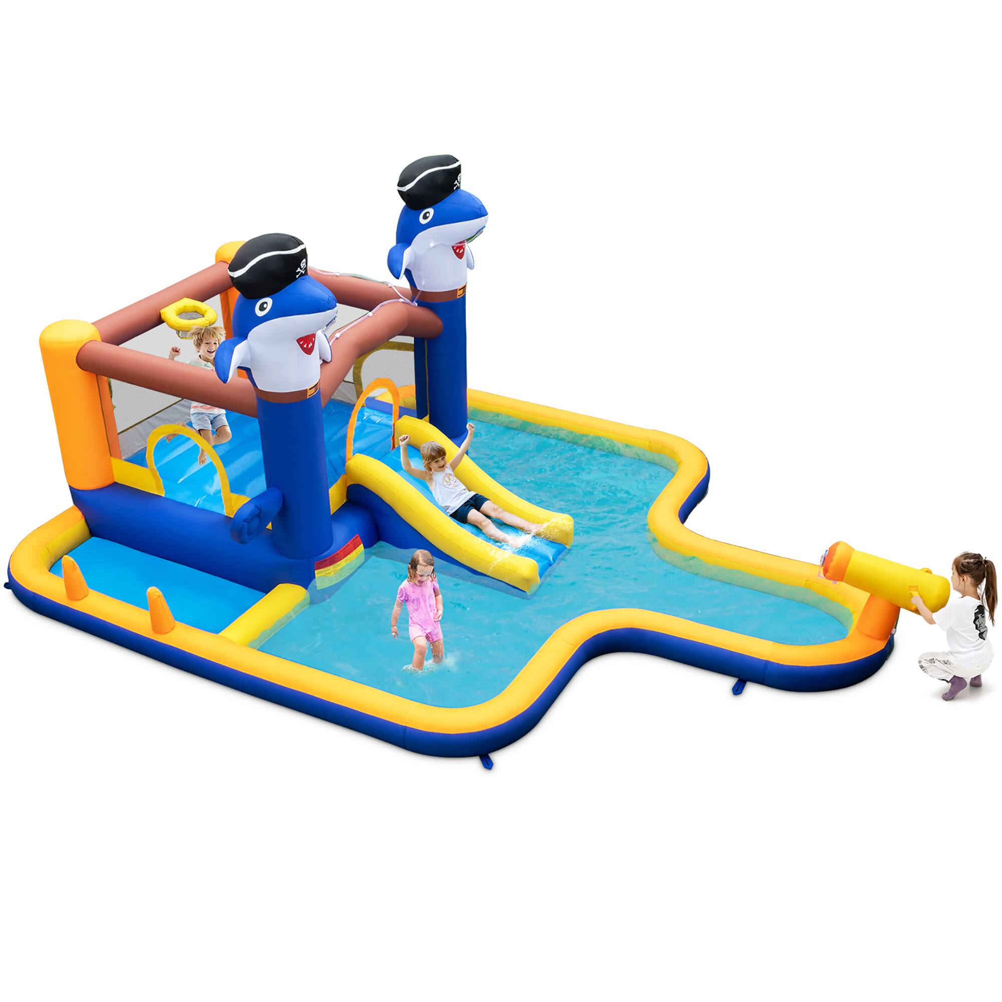 Alt View 8. Gymax - Gymax Inflatable Water Slide Park Bounce House Splash Pool Water Cannon without Blower - Multicolor.