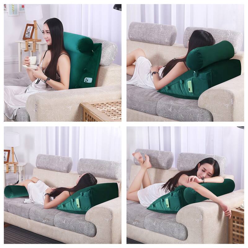 Alt View 2. wowmax - Reading Pillow for Adults - Lumbar Support Cushion for Bed & Sofa (Lake Blue Velvet) - Lake Blue-Velvet.