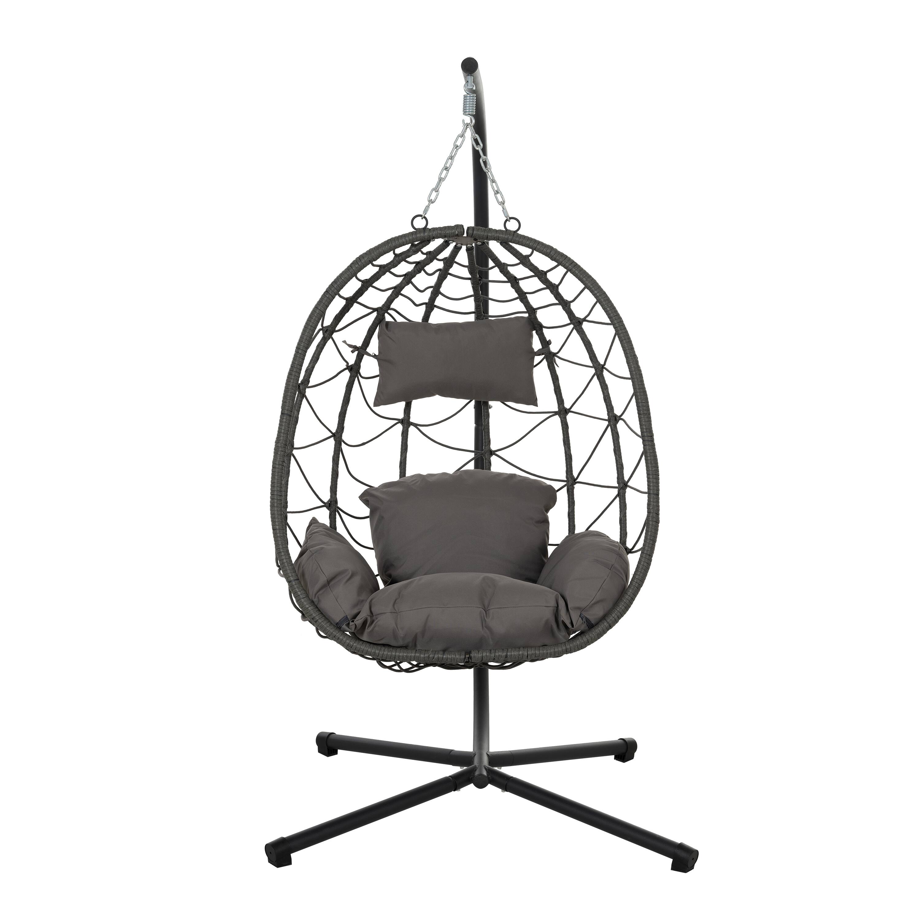 APRILSOUL - Egg Chair with Stand Indoor Outdoor Swing Chair Patio Wicker Hanging Egg Chair with Stand - Brown