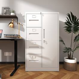 Boyel Living - 4-Drawer Vertical Metal File Cabinet with Lock and Side Storage - White