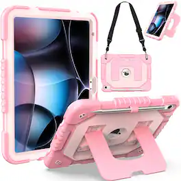 UUCOVER - for iPad A16 11-inch 2025 / iPad 10th Gen 10.9" 2022 Shockproof Silicone + PC Case Kickstand Cover with Shoulder Strap - Rosegold