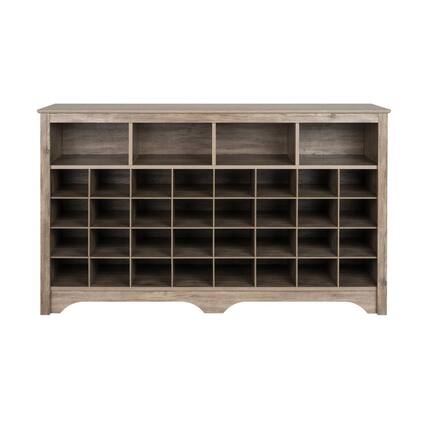 Front. Prepac - 60 inch Shoe Cubby Console, Drifted Grey - Gray.