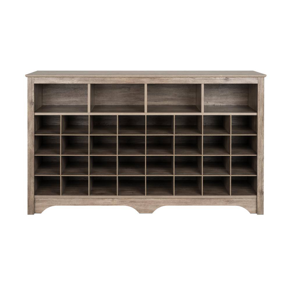 Front. Prepac - 60 inch Shoe Cubby Console, Drifted Grey - Gray.