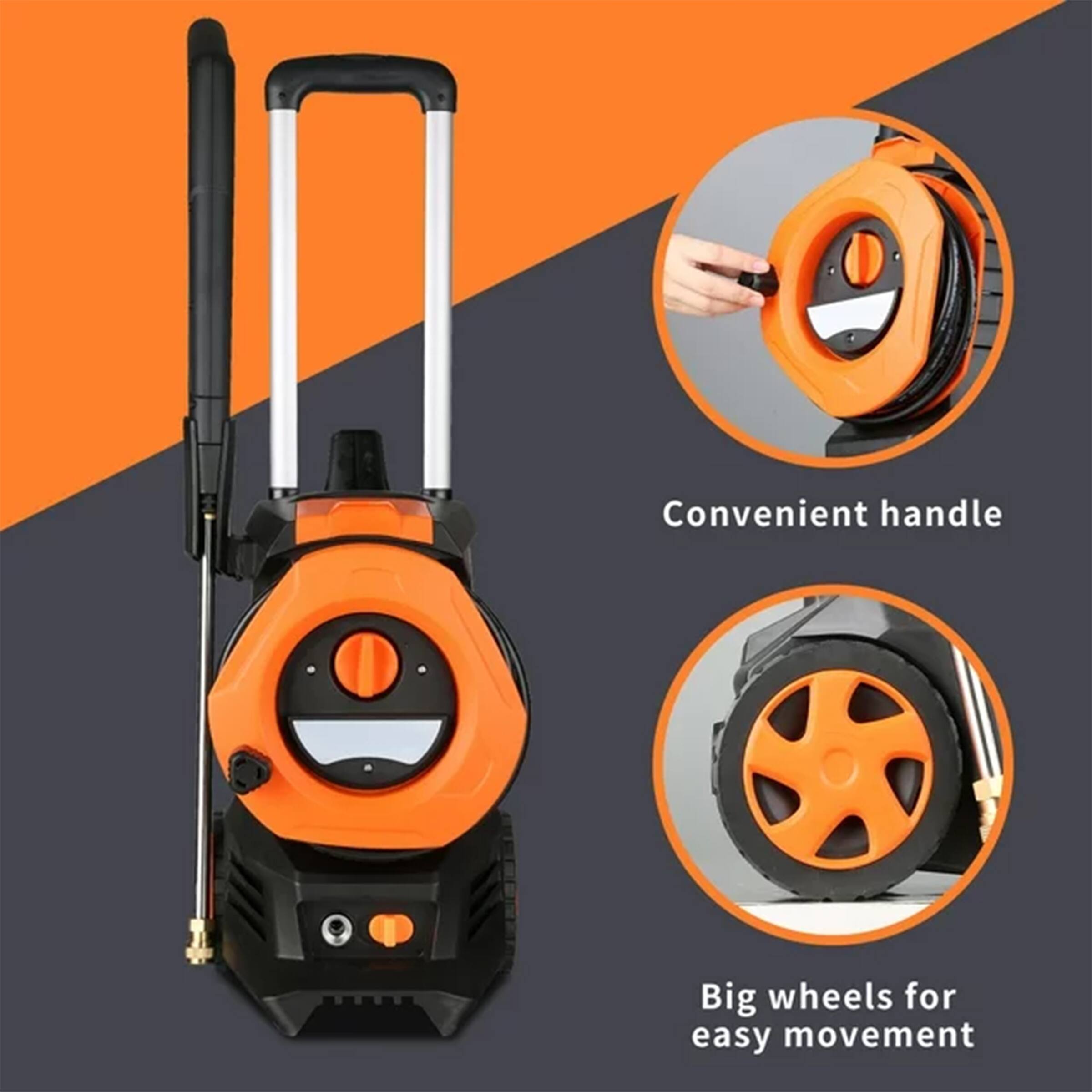 Convenient handle
Big wheels for easy movement