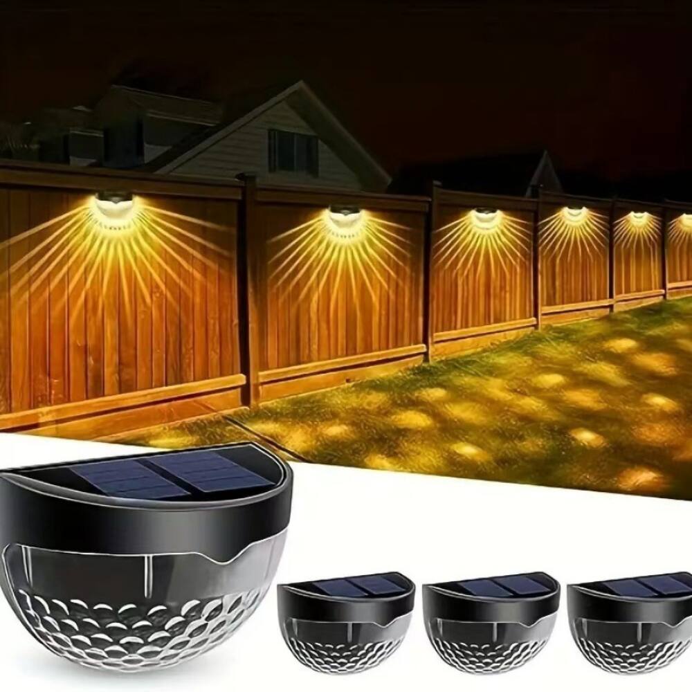 Front. Auledio - 4 pcs warm light Solar Fence Lights Outdoor,Semi-circular wall lamp,Suitable for corridors,courtyards and multiple areas - warm light.