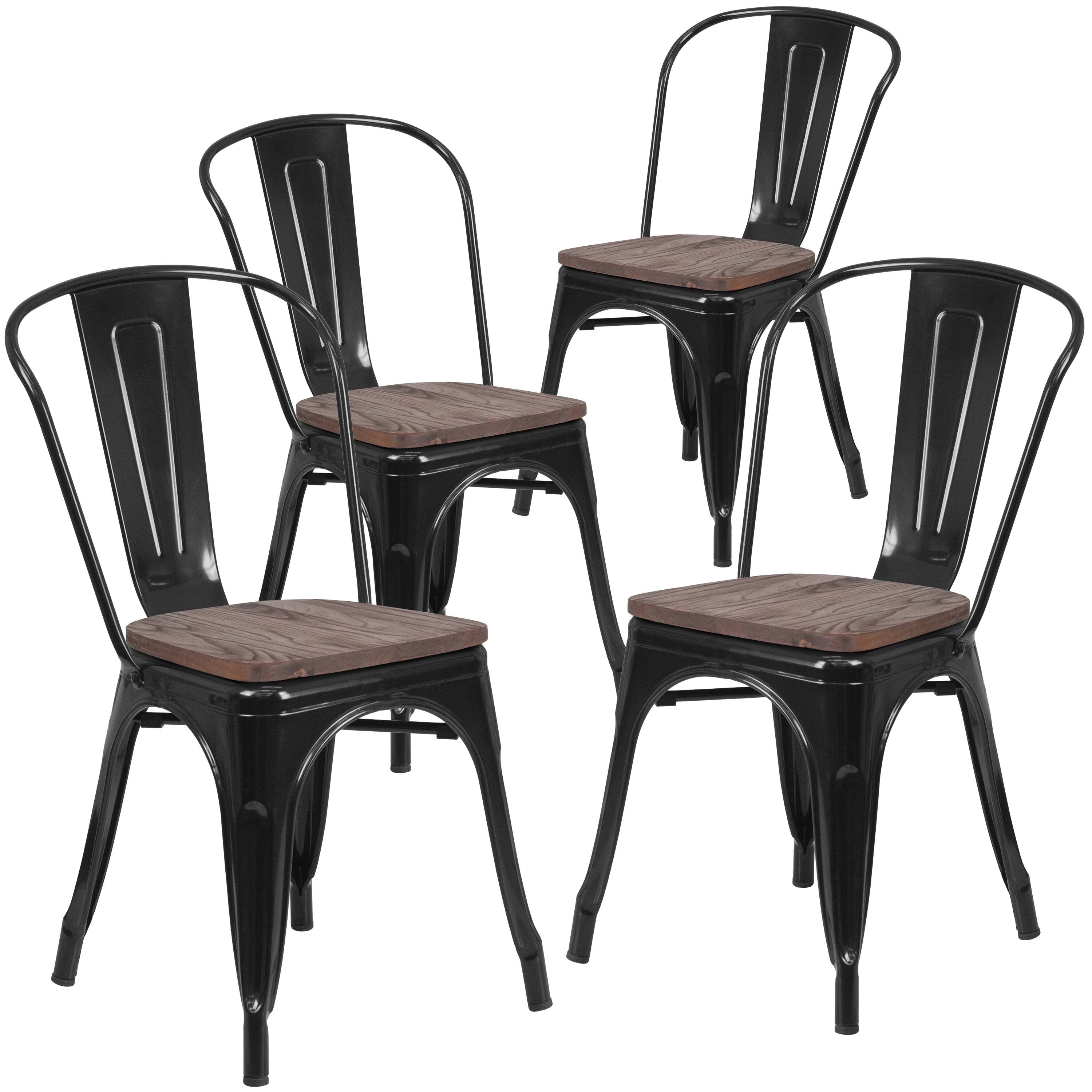 Alt View 1. Emma + Oliver - 4 Pack Metal Stackable Chair with Wood Seat - Black.