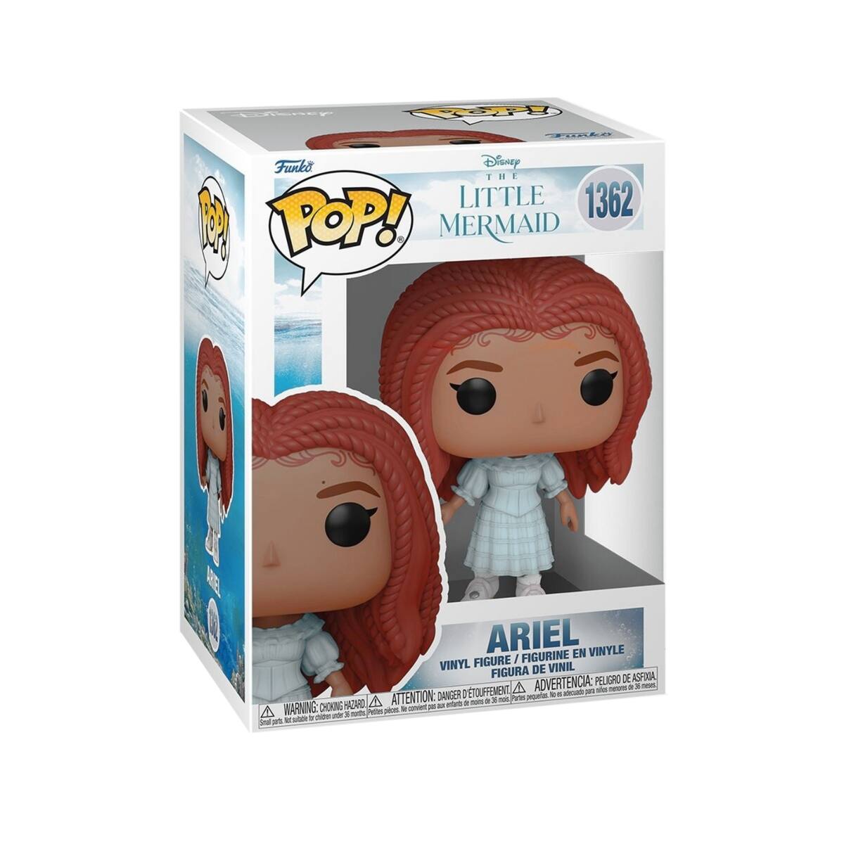 Funko  
Disney  
THE LITTLE MERMAID  
1362  

ARIEL  
VINYL FIGURE / FIGURINE EN VINYLE / FIGURA DE VINIL / FIGURA DE VINIL  

WARNING: CHOKING HAZARD - Small parts. Not for children under 3 years.  
ATTENTION: PELIGRO DE AHOGAMIENTO - Pequeñas piezas. No es adecuado para niños menores de 3 años.  
ADVERTENCIA: PELIGRO DE AHOGAMIENTO - Pequeñas piezas. No es adecuado para niños menores de 3 años.