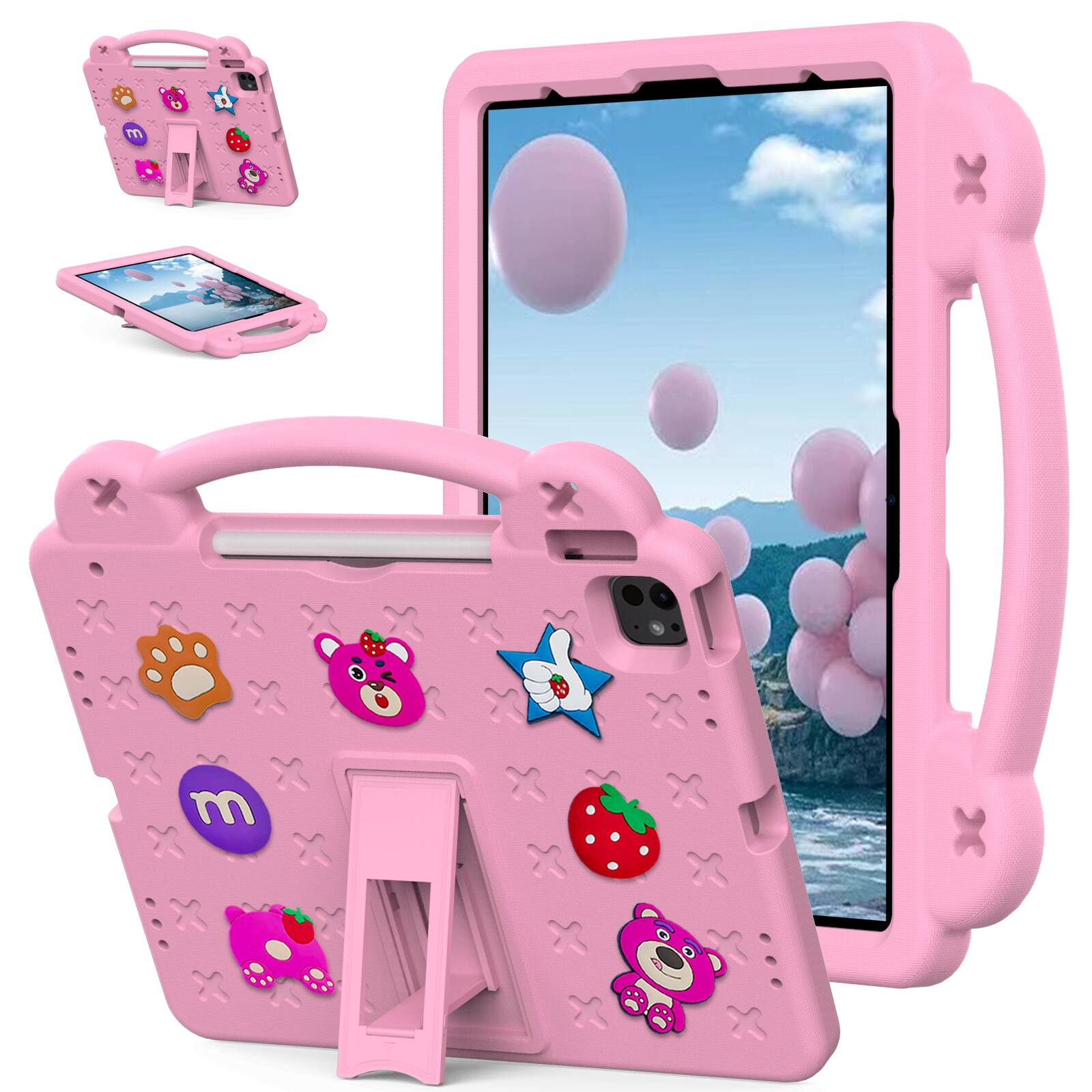 Front. Dteck - For iPad Air 13'' (M4)2026/(M3)/ (M2)& iPad Pro 13'' (M5)2025/(M4)2024 Cartoon Kid Case Kickstand Handle Grip Shockproof - Pink.