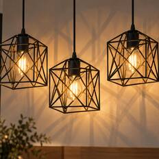 Front. Jandcase - JANDCASE 3-Light Industrial Pendant Light, Black Mesh Cages, E26 Socket, Non-Integrated Bulbs, for Dining Room - Black.