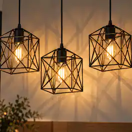 Jandcase - 3-Light Industrial Pendant Light, Mesh Cages, E26 Socket, Non-Integrated Bulbs, for Dining Room - Black