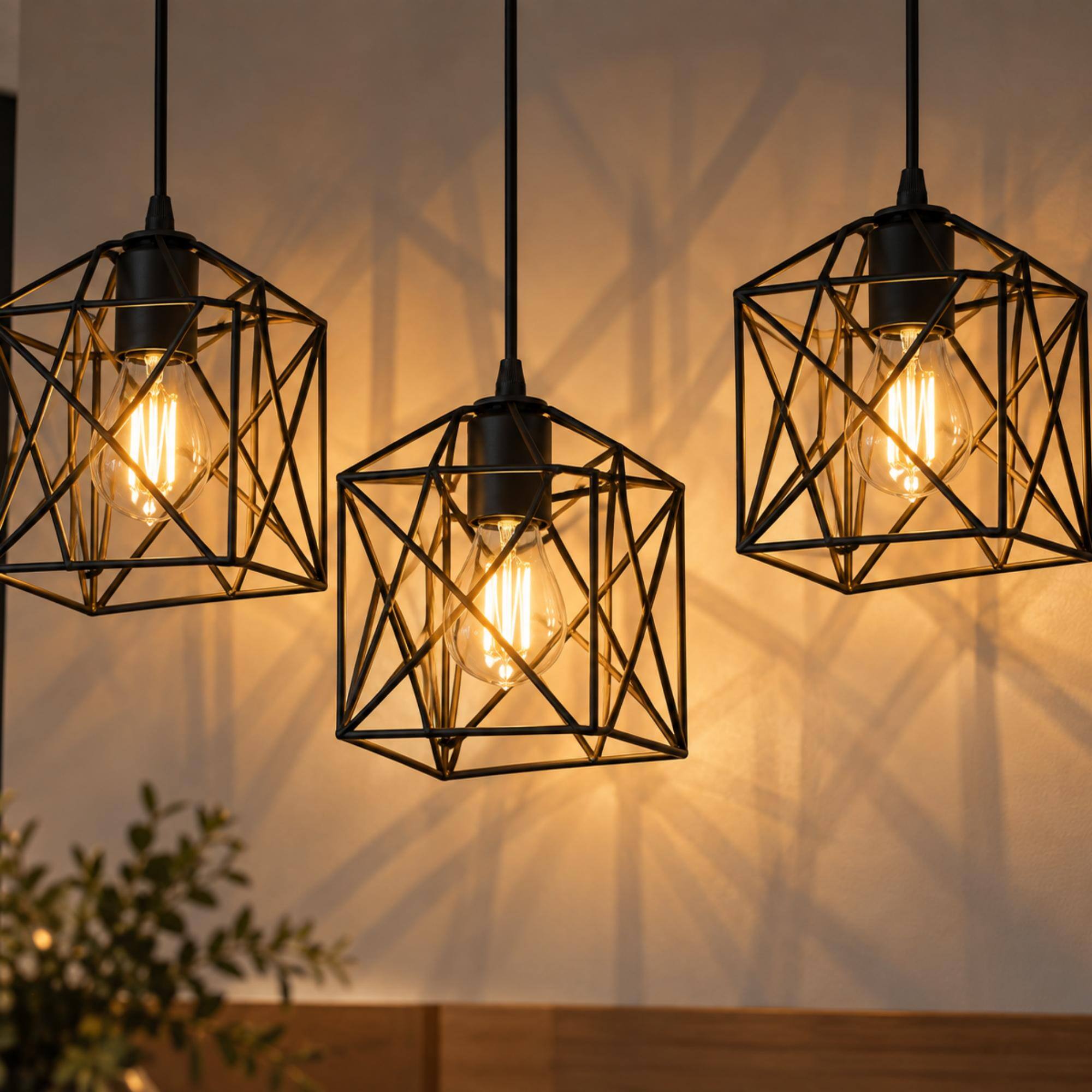 Jandcase - 3-Light Industrial Pendant Light, Mesh Cages, E26 Socket, Non-Integrated Bulbs, for Dining Room - Black