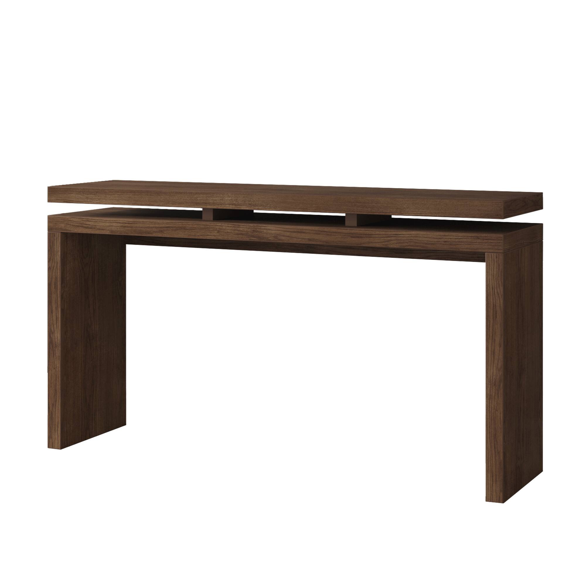Alt View 1. Whisen - 60" Rectangular Farmhouse Console Table, Solid Wood & MDF Entryway Sofa Table with Double Tier Shelves - Brown.