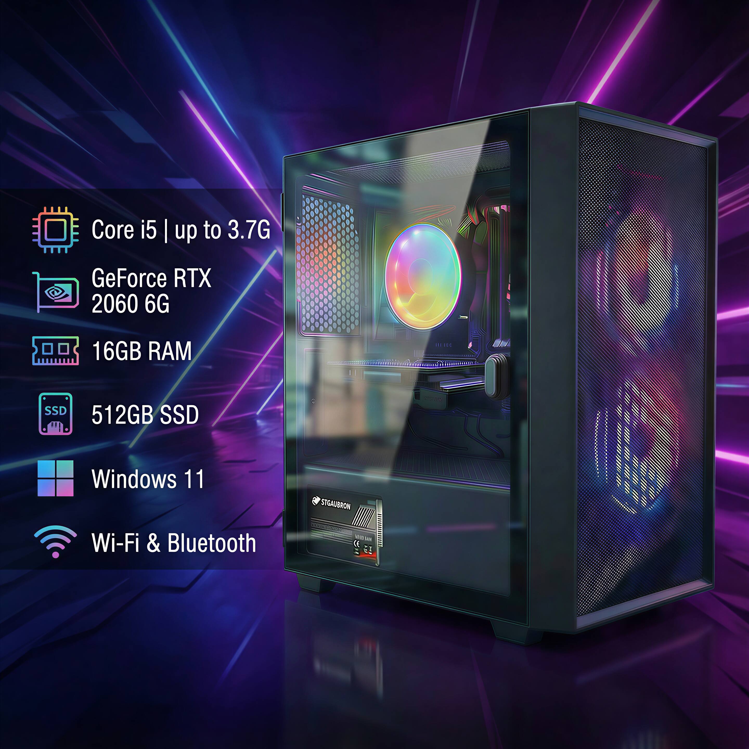 Core i5 | up to 3.7G  
GeForce RTX 2060 6G  
16GB RAM  
512GB SSD  
Windows 11  
Wi-Fi & Bluetooth