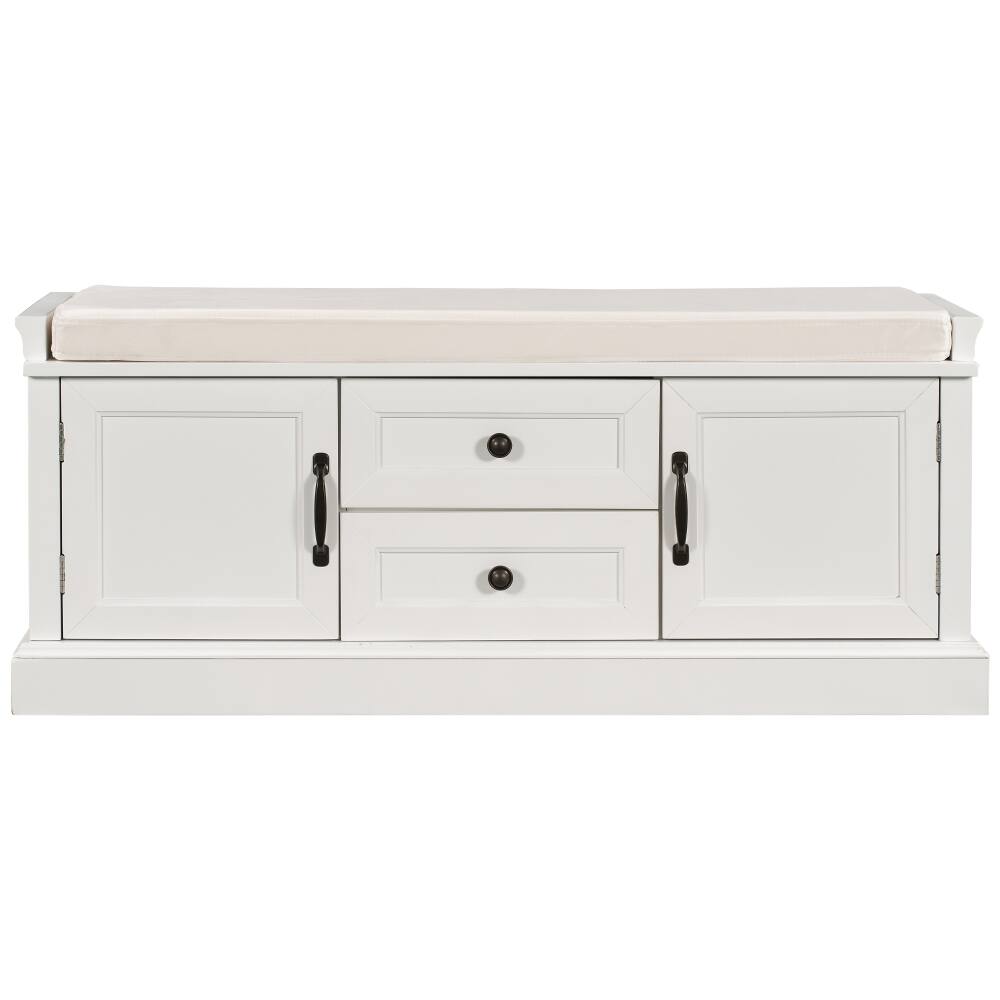 Back. Ropilly - Ropilly White Entryway Storage Bench with Drawers and Removable Cushion Wooden Shoe Bench for Mudroom Living Room - White.